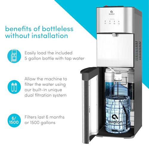 Avalon Bottom Loading Water Cooler Water Dispenser with BioGuard- 3 Temperature Settings - Hot, Cold & Room Water, Durable Stainless Steel Construction, Anti-Microbial Coating- UL Listed