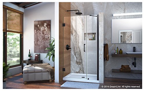 DreamLine Unidoor 57-58 in. W x 72 in. H Frameless Hinged Shower Door with Support Arm in Satin Black, SHDR-20577210-09