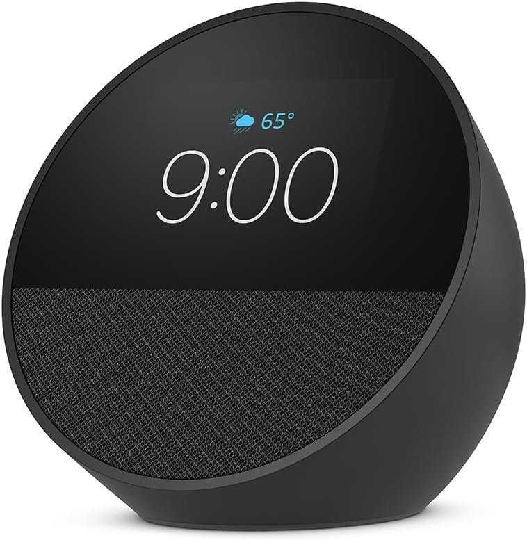 All-new Amazon Echo Spot (2024 release), Smart alarm clock with vibrant sound + Alexa, Black