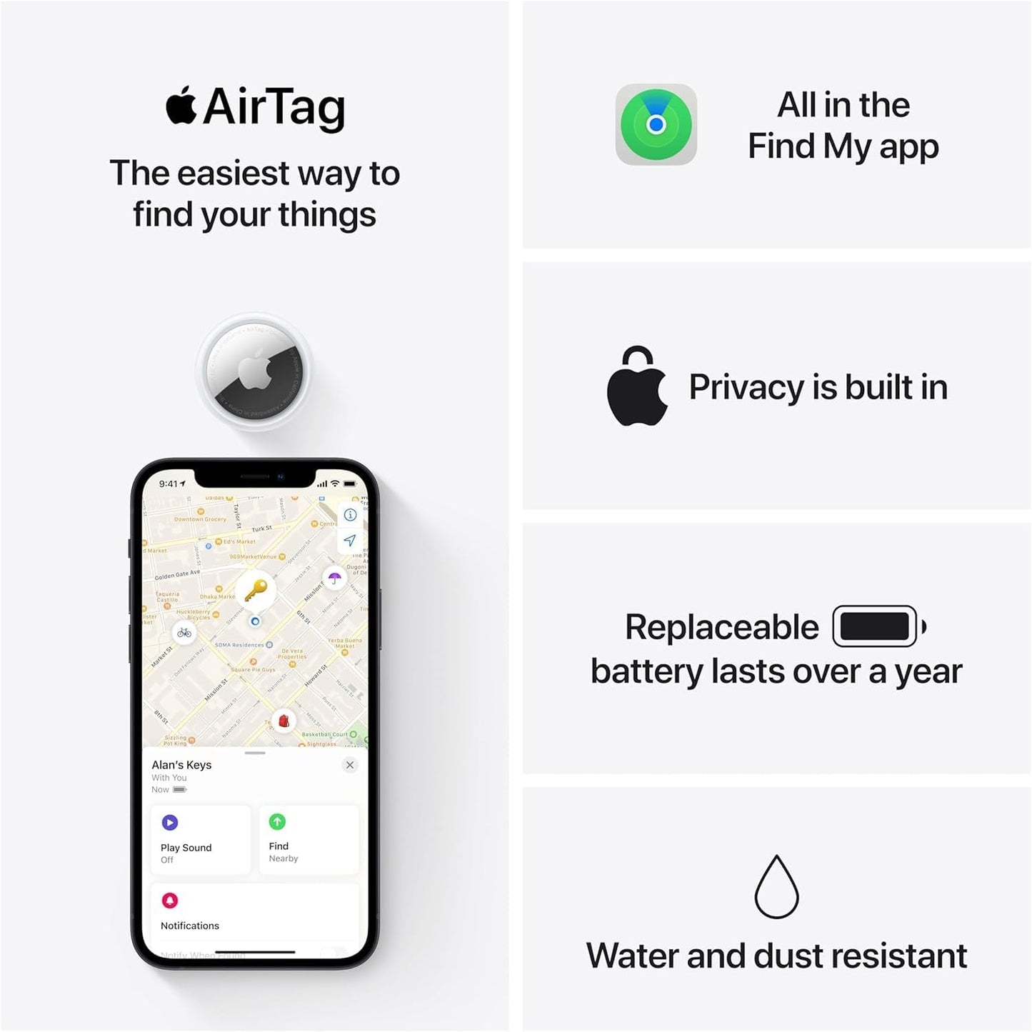 Apple AirTag 4 Pack. Keep Track of and find Your Keys, Wallet, Luggage, Backpack, and More. Simple one-tap Set up with iPhone or iPad, Bluetooth