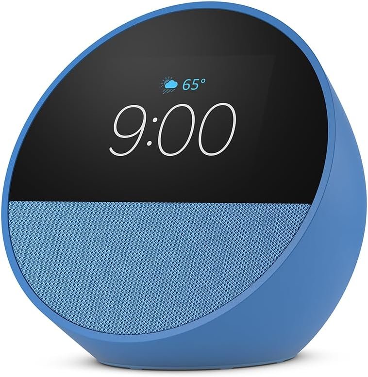 All-new Amazon Echo Spot (2024 release), Smart alarm clock with vibrant sound + Alexa, Ocean Blue