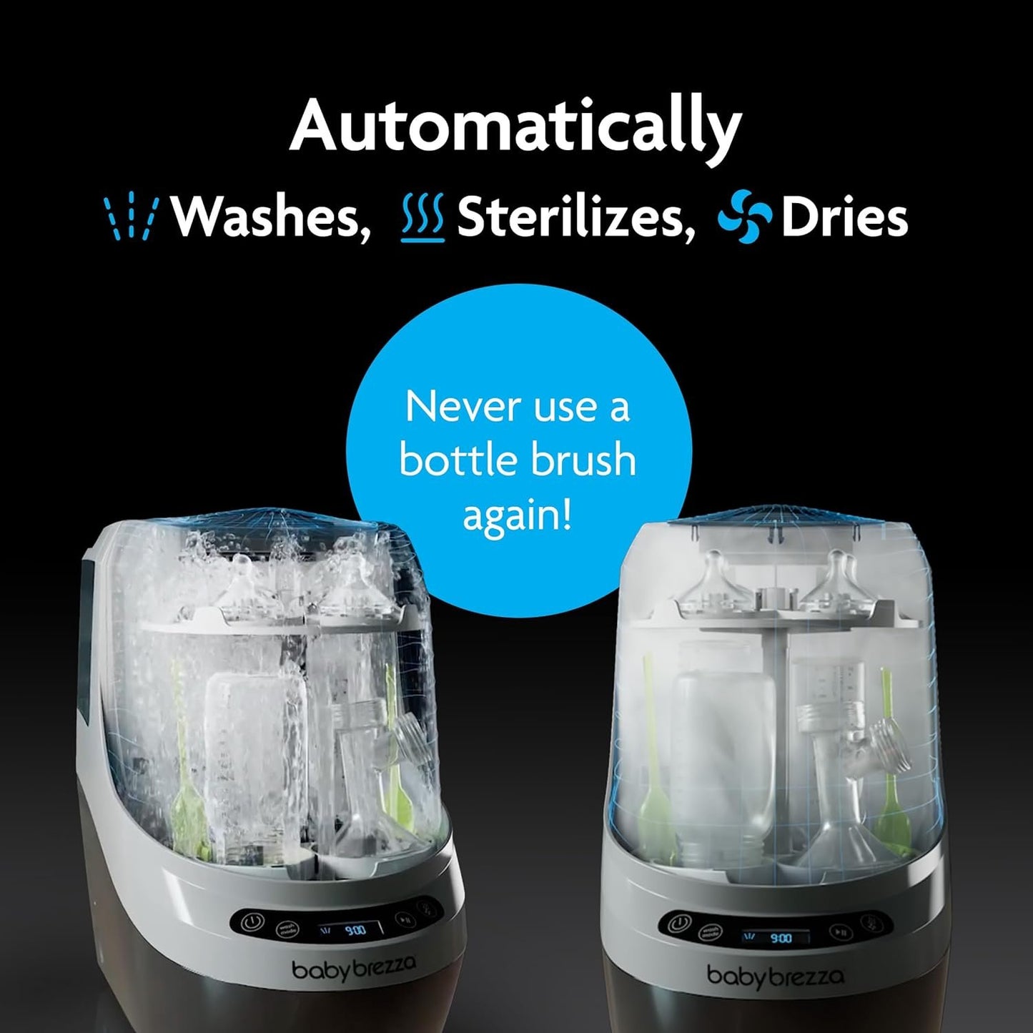 Baby Brezza Bottle Washer Pro - Baby Bottle Washer, Sterilizer + Dryer - All in One Machine Cleans Bottles, Pump Parts, & Sippy Cups - Replaces Hand Washing, Bottle Brushes and Drying Racks