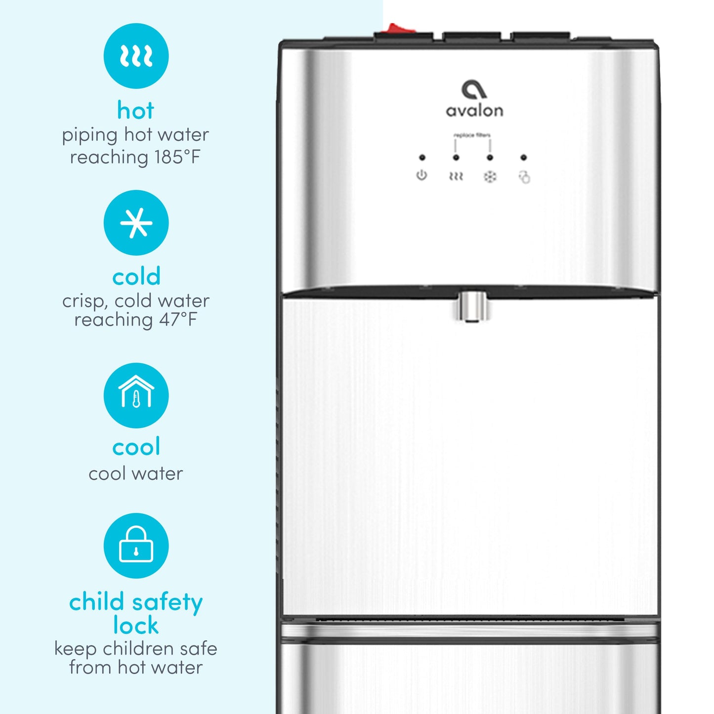 Avalon Bottom Loading Water Cooler Water Dispenser with BioGuard- 3 Temperature Settings - Hot, Cold & Room Water, Durable Stainless Steel Construction, Anti-Microbial Coating- UL Listed