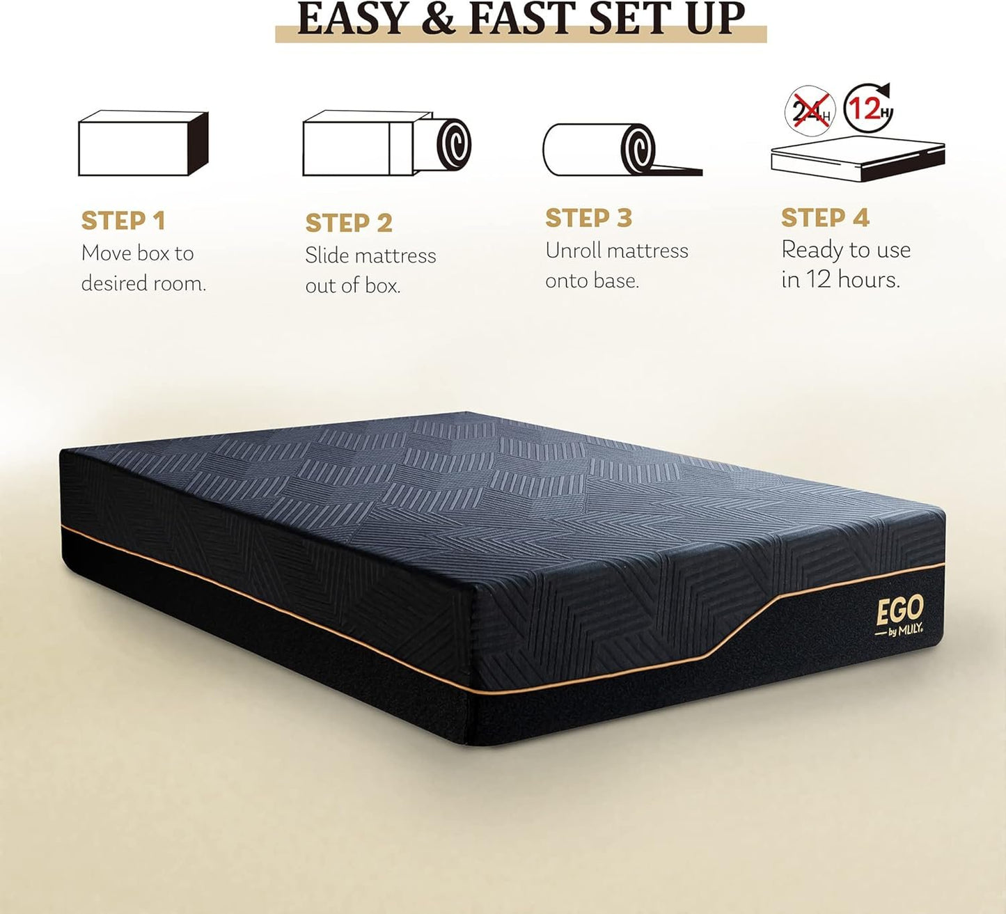EGOHOME 14 Inch King Size Memory Foam Mattress for Back Pain, Cooling Gel Mattress Bed in a Box, Made in USA, CertiPUR-US Certified, Therapeutic Medium Mattress, 76x80x14 Black