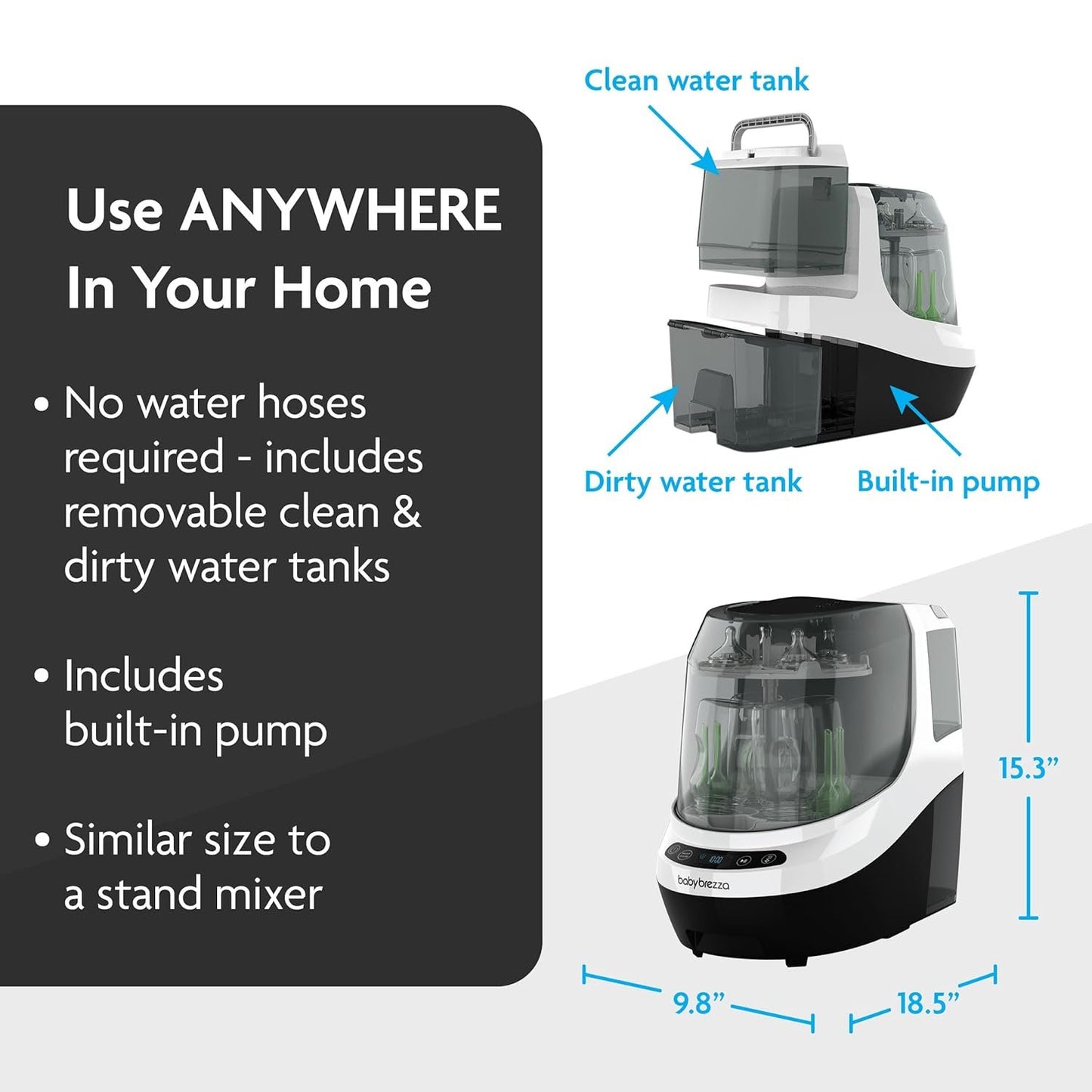 Baby Brezza Bottle Washer Pro - Baby Bottle Washer, Sterilizer + Dryer - All in One Machine Cleans Bottles, Pump Parts, & Sippy Cups - Replaces Hand Washing, Bottle Brushes and Drying Racks