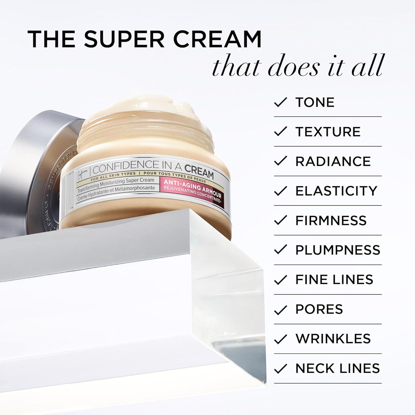 IT Cosmetics Confidence in a Cream Anti Aging Face Moisturizer – Visibly Reduces Fine Lines, Wrinkles & Signs of Aging Skin in 2 Weeks, 48HR Hydration with Hyaluronic Acid, Niacinamide
