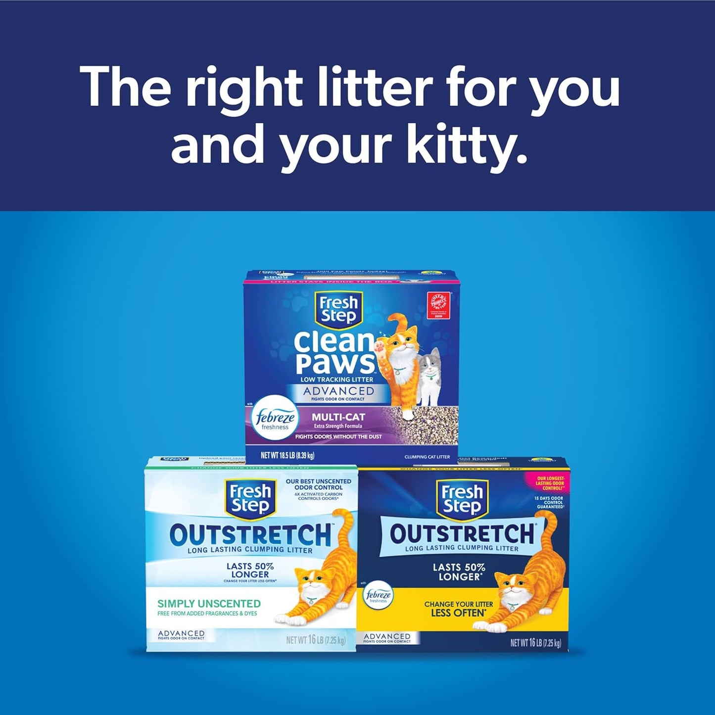 Fresh Step Clean Paws Cat Litter With Febreze Freshness, Advanced Multi-Cat Low-Tracking Clumping Litter With Guaranteed Odor Control, 37 lbs. (2 x 18.5 lb. Box)