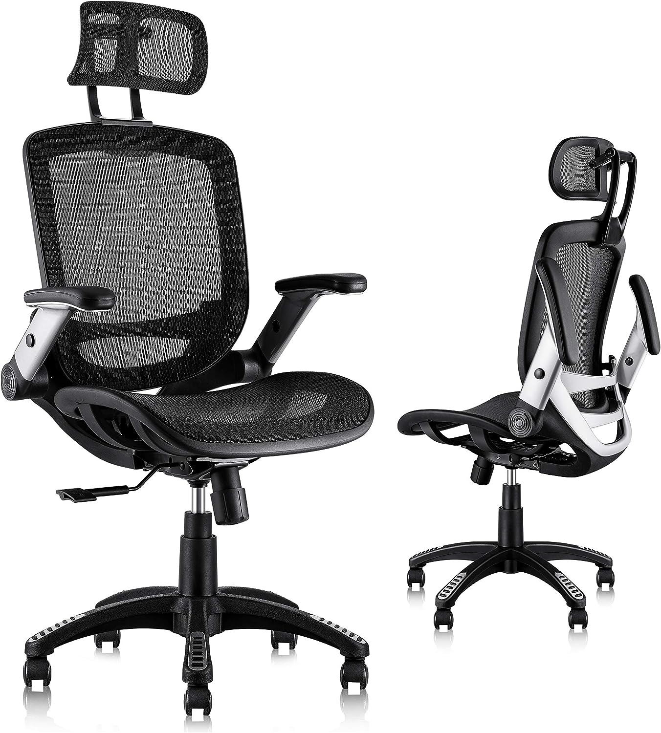 GABRYLLY Ergonomic Office Chair, High Back Home Desk Chair with Headrest, Flip-Up Arms, 90-120° Tilt Lock and Wide Cushion, Big and Tall Mesh Chairs for Man Woman, Black Task Chair