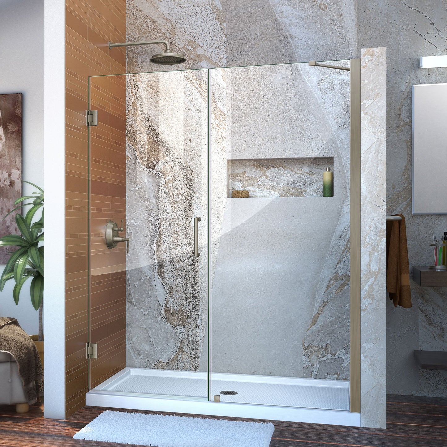 DreamLine Unidoor 57-58 in. W x 72 in. H Frameless Hinged Shower Door with Support Arm in Satin Black, SHDR-20577210-09