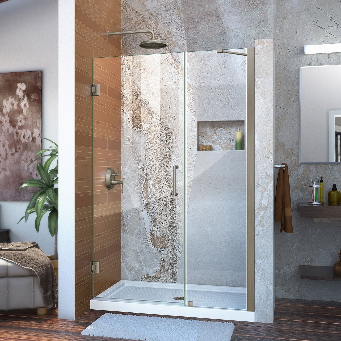 DreamLine Unidoor 57-58 in. W x 72 in. H Frameless Hinged Shower Door with Support Arm in Satin Black, SHDR-20577210-09