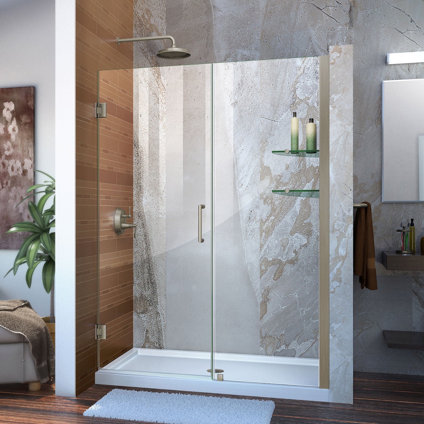DreamLine Unidoor 57-58 in. W x 72 in. H Frameless Hinged Shower Door with Support Arm in Satin Black, SHDR-20577210-09