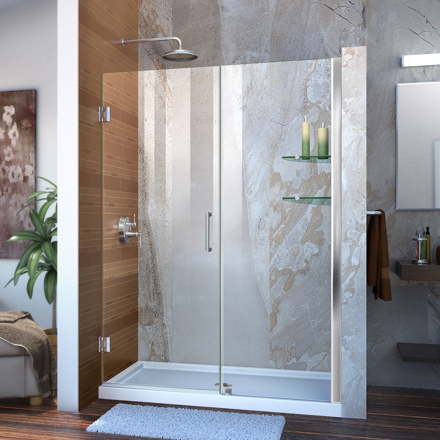 DreamLine Unidoor 57-58 in. W x 72 in. H Frameless Hinged Shower Door with Support Arm in Satin Black, SHDR-20577210-09