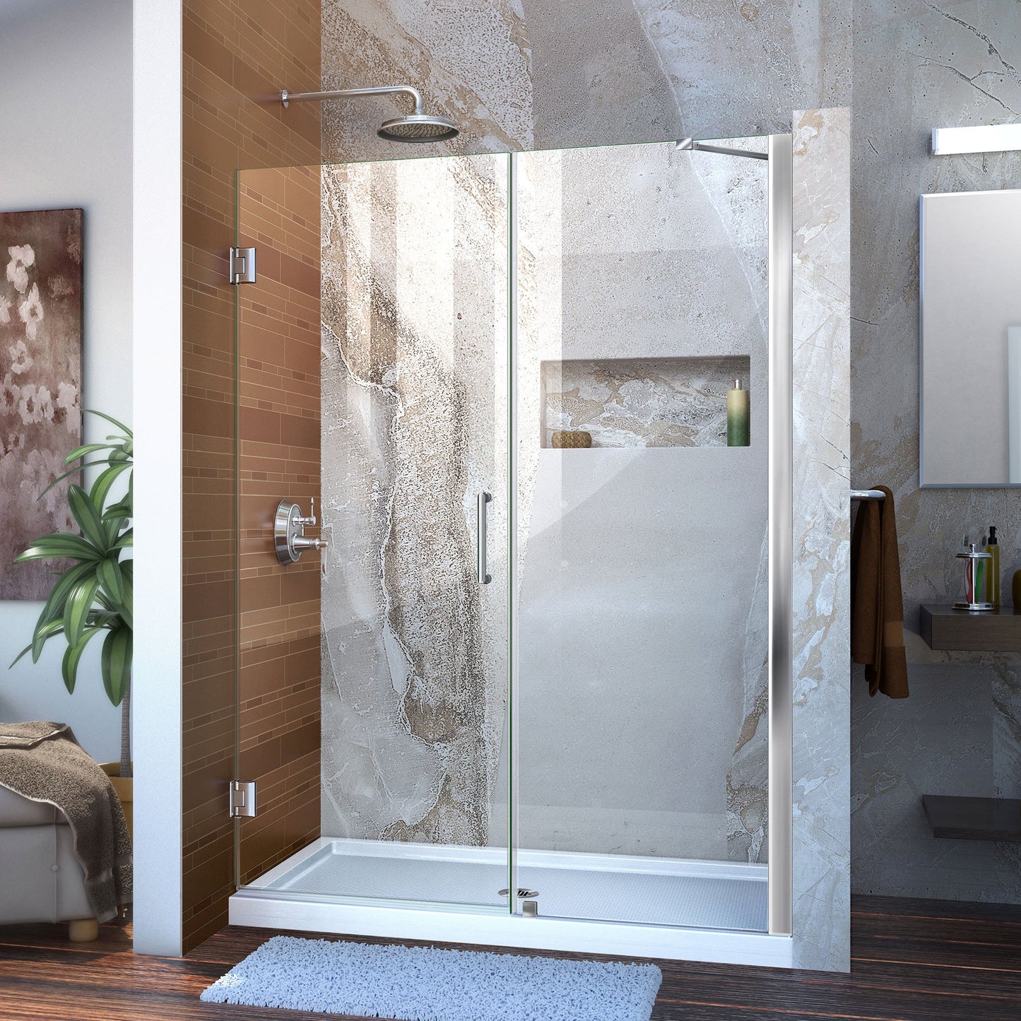 DreamLine Unidoor 57-58 in. W x 72 in. H Frameless Hinged Shower Door with Support Arm in Satin Black, SHDR-20577210-09