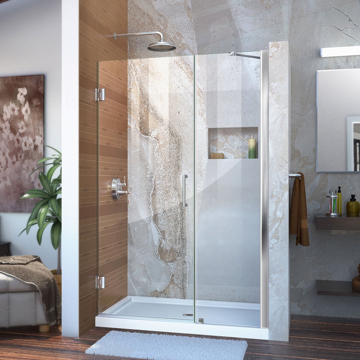 DreamLine Unidoor 57-58 in. W x 72 in. H Frameless Hinged Shower Door with Support Arm in Satin Black, SHDR-20577210-09