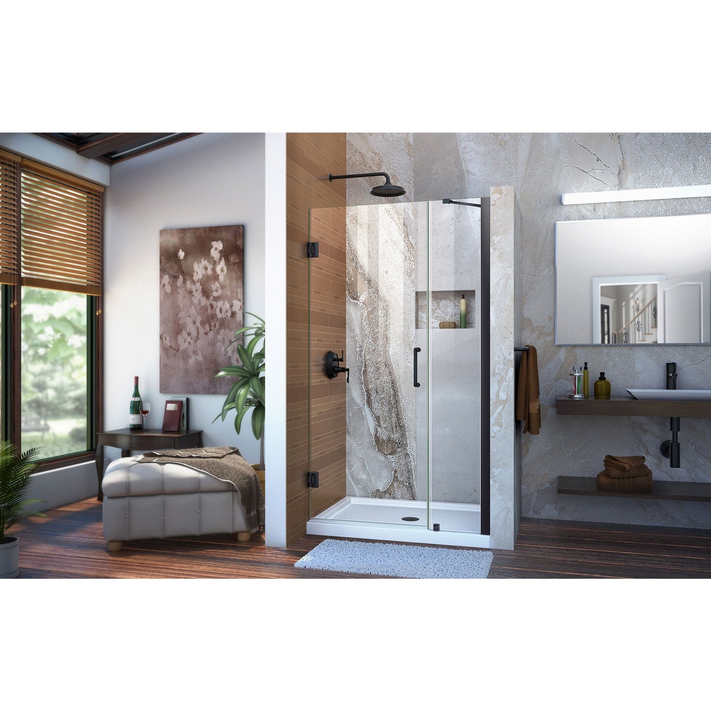 DreamLine Unidoor 57-58 in. W x 72 in. H Frameless Hinged Shower Door with Support Arm in Satin Black, SHDR-20577210-09