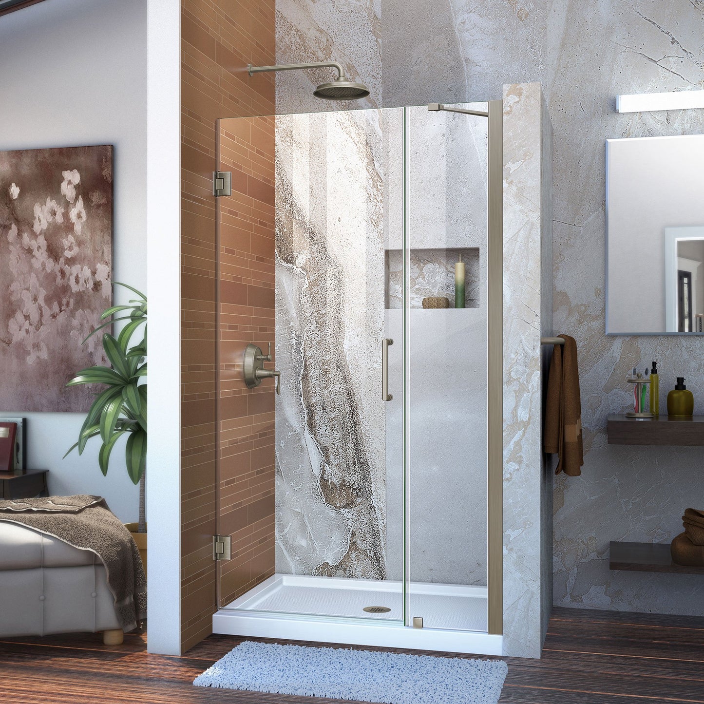 DreamLine Unidoor 57-58 in. W x 72 in. H Frameless Hinged Shower Door with Support Arm in Satin Black, SHDR-20577210-09
