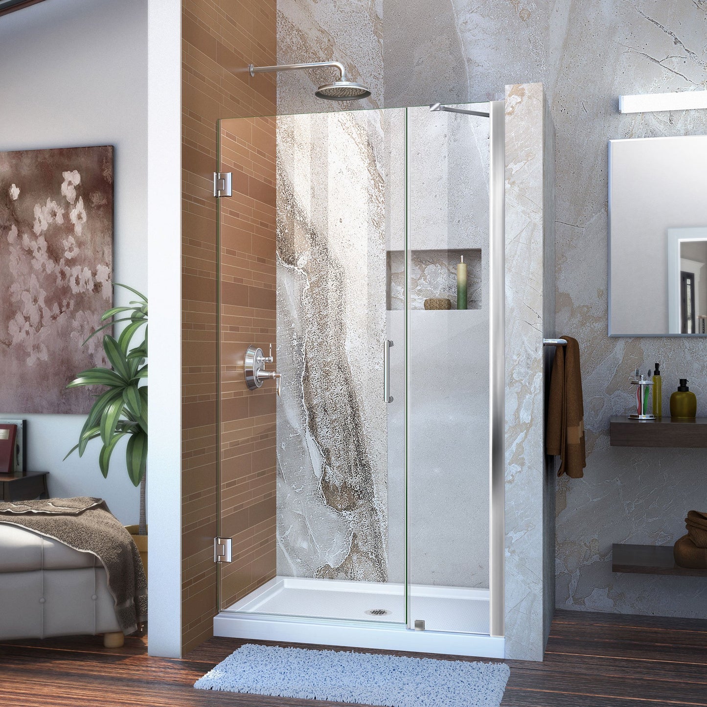 DreamLine Unidoor 57-58 in. W x 72 in. H Frameless Hinged Shower Door with Support Arm in Satin Black, SHDR-20577210-09