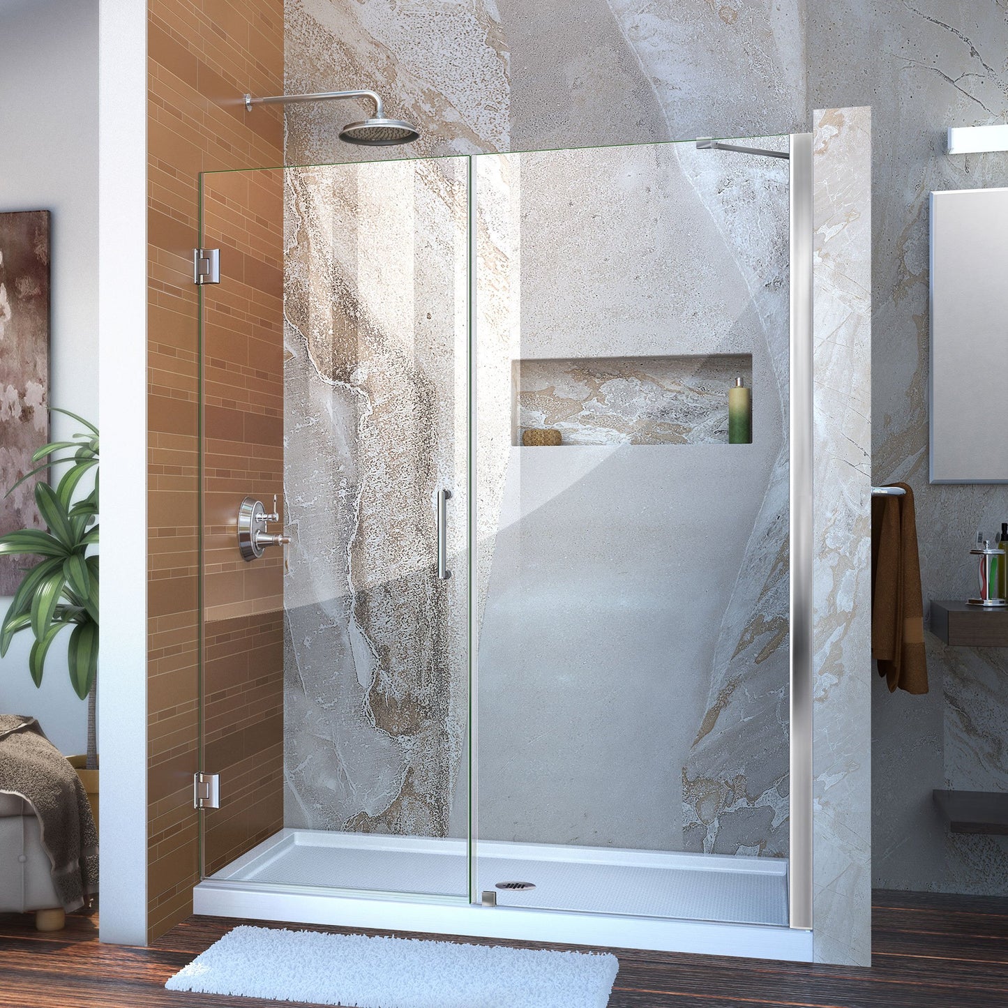 DreamLine Unidoor 57-58 in. W x 72 in. H Frameless Hinged Shower Door with Support Arm in Satin Black, SHDR-20577210-09