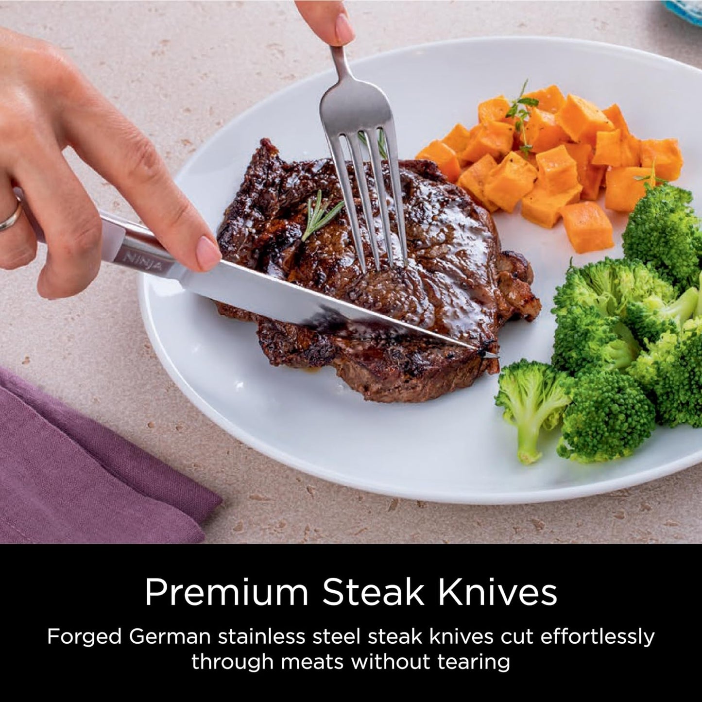Ninja K32014 Foodi NeverDull Premium Knife System, 14 Piece Knife Block Set with Built-in Sharpener, German Stainless Steel Knives, Black