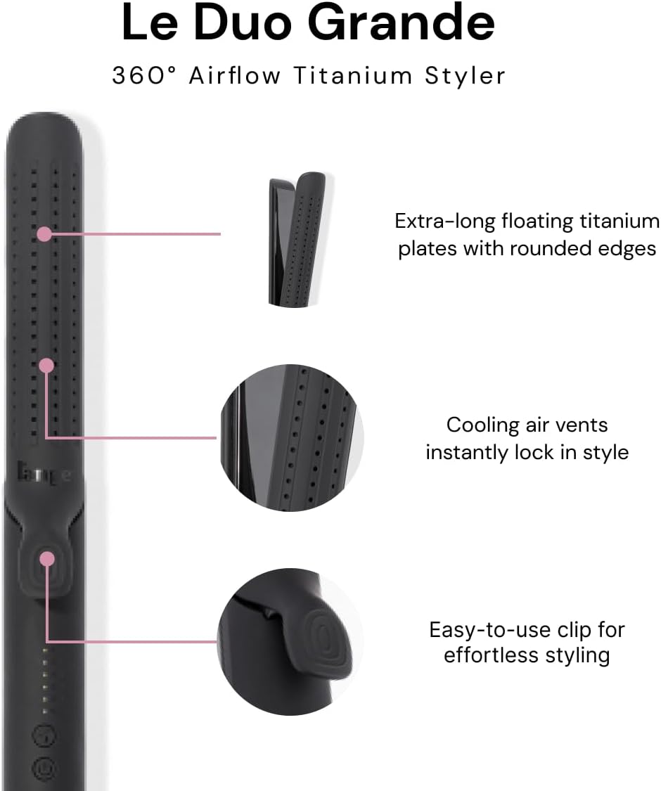 L'ANGE HAIR Le Duo Grande 360° Airflow Styler | 2-in-1 Curling Wand & Titanium Flat Iron Professional Hair Straightener and Curler with Cooling Air Vents to Lock in Style | Adjustable Temp (Blush)