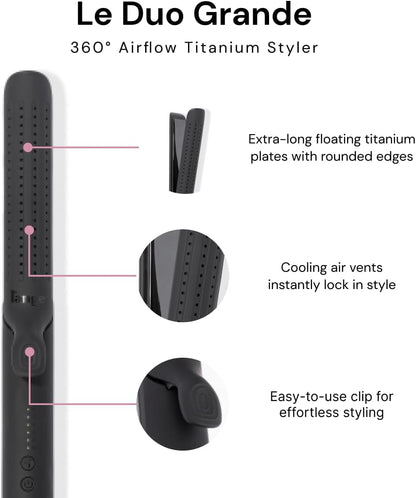 L'ANGE HAIR Le Duo Grande 360° Airflow Styler | 2-in-1 Curling Wand & Titanium Flat Iron Professional Hair Straightener and Curler with Cooling Air Vents to Lock in Style | Adjustable Temp (Blush)