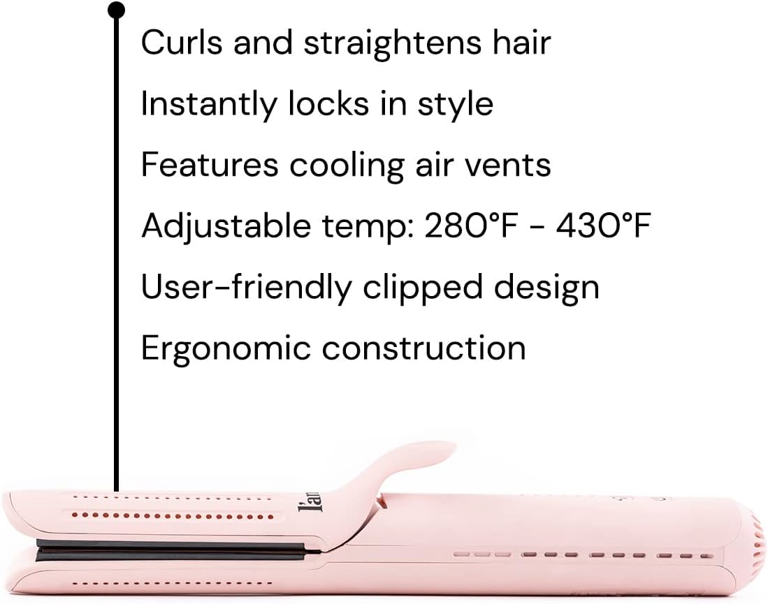 L'ANGE HAIR Le Duo Grande 360° Airflow Styler | 2-in-1 Curling Wand & Titanium Flat Iron Professional Hair Straightener and Curler with Cooling Air Vents to Lock in Style | Adjustable Temp (Blush)