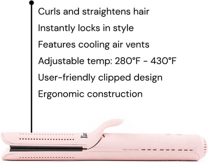 L'ANGE HAIR Le Duo Grande 360° Airflow Styler | 2-in-1 Curling Wand & Titanium Flat Iron Professional Hair Straightener and Curler with Cooling Air Vents to Lock in Style | Adjustable Temp (Blush)