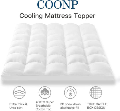 COONP Queen Mattress Topper, Extra Thick Pillowtop, Cooling and Plush Mattress Pad Cover 400TC Cotton with 8-21 Inch Deep Pocket 3D Snow Down Alternative Fill