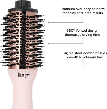 L'ANGE HAIR Le Volume 2-in-1 Titanium Blow Dryer Brush | Hot Air Brush in One with Oval Barrel | Hair Styler for Smooth, Frizz-Free Results for All Hair Types (Blush - 60 mm)