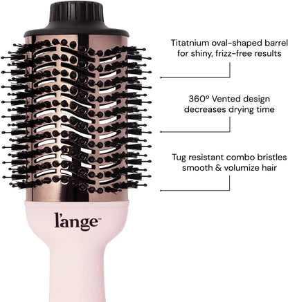 L'ANGE HAIR Le Volume 2-in-1 Titanium Blow Dryer Brush | Hot Air Brush in One with Oval Barrel | Hair Styler for Smooth, Frizz-Free Results for All Hair Types (Blush - 60 mm)