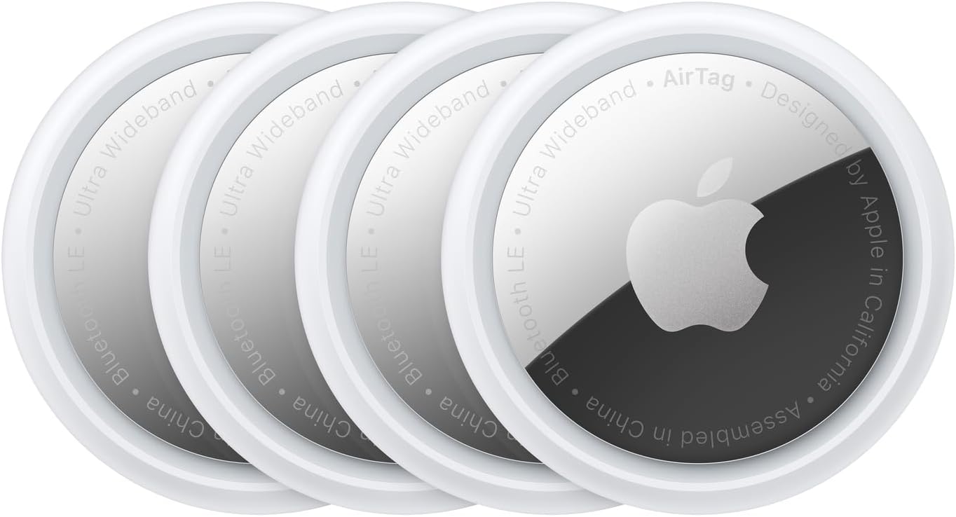 Apple AirTag 4 Pack. Keep Track of and find Your Keys, Wallet, Luggage, Backpack, and More. Simple one-tap Set up with iPhone or iPad, Bluetooth