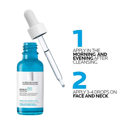La Roche-Posay Hyalu B5 Pure Hyaluronic Acid Serum for Face, with Vitamin B5, Anti-Aging Serum for Fine Lines and Wrinkles, Hydrating Serum to Plump and Repair Dry Skin, Safe on Sensitive Skin