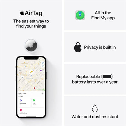 Apple AirTag 4 Pack. Keep Track of and find Your Keys, Wallet, Luggage, Backpack, and More. Simple one-tap Set up with iPhone or iPad, Bluetooth