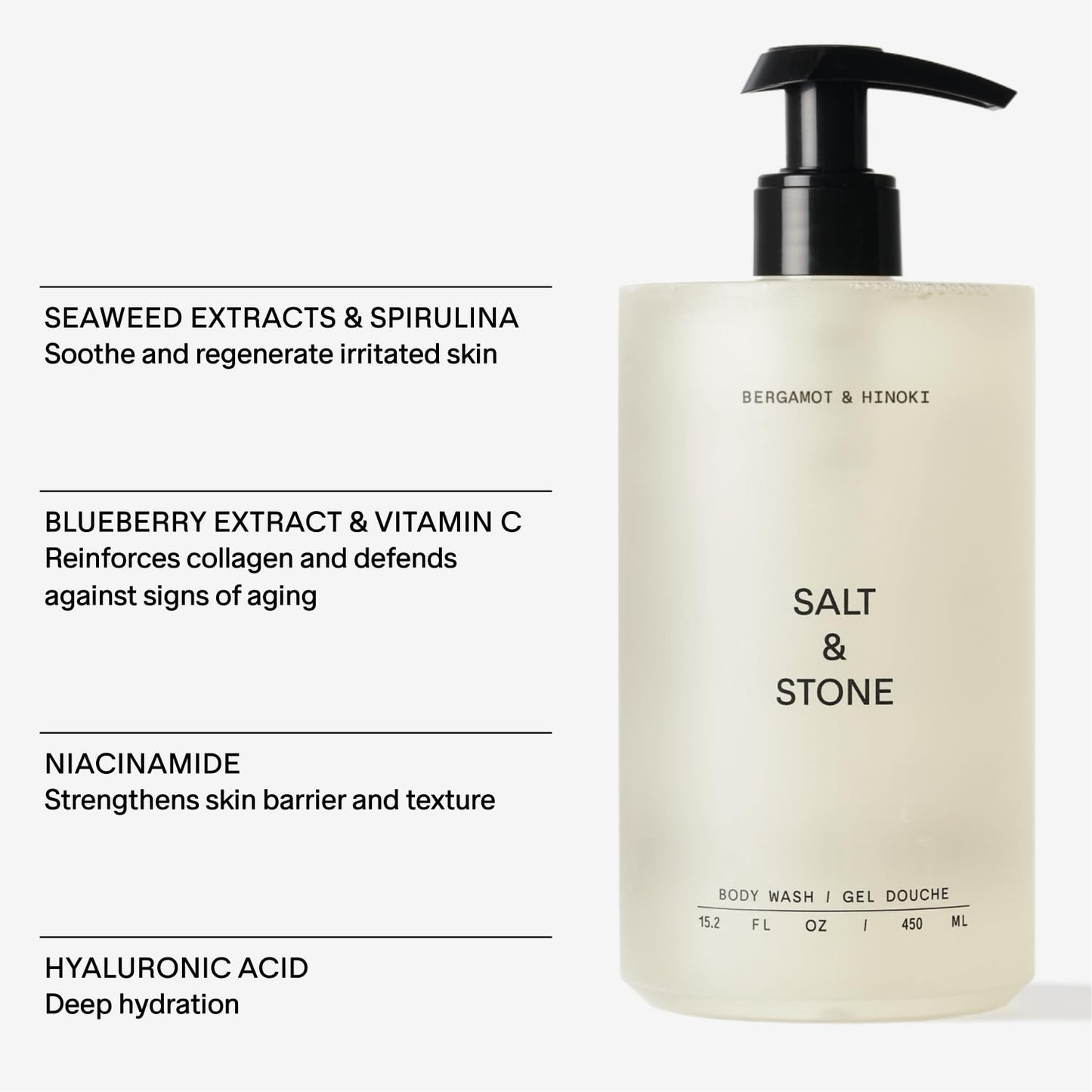 Salt & Stone Antioxidant-Rich Body Wash | Cleanse, Nourish & Soften Skin with Niacinamide & Hyaluronic Acid | Free From Parabens, Sulfates & Phthalates