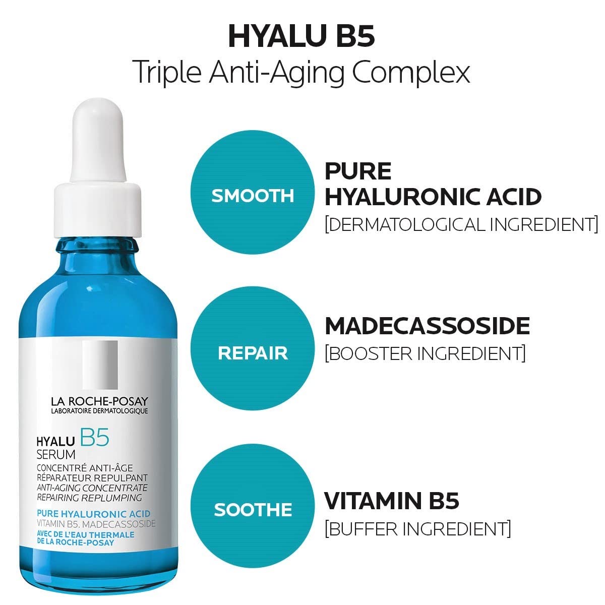 La Roche-Posay Hyalu B5 Pure Hyaluronic Acid Serum for Face, with Vitamin B5, Anti-Aging Serum for Fine Lines and Wrinkles, Hydrating Serum to Plump and Repair Dry Skin, Safe on Sensitive Skin