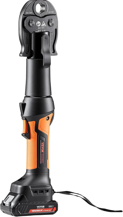 VEVOR Press Tool, 18V Electric Pipe Crimping Tool for 1/2", 3/4", 1" Copper Pipes, 24KN Press Tool Kit Compatible with ProPress - with 3 Press Jaws, 2pcs 18V 2AH Battery, Fast Charger & Carrying Case