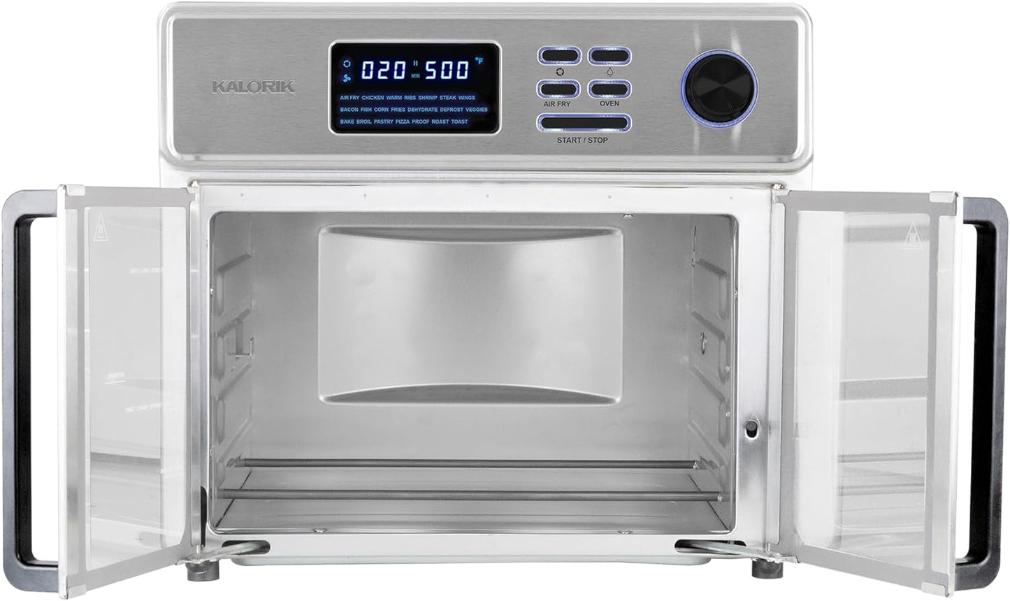 Kalorik MAXX Complete Air Fryer Oven Digital Controls 26-Quart Capacity 10-in-1 Countertop Cooker with 21 Presets, 15 Deluxe Accessories & 60-Recipe Hardcover Cookbook, 1700-Watts, Stainless Steel
