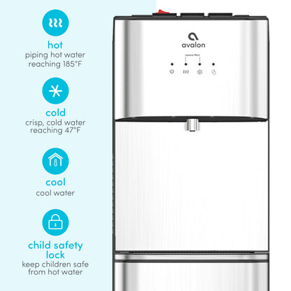 Avalon Bottom Loading Water Cooler Water Dispenser with BioGuard- 3 Temperature Settings - Hot, Cold & Room Water, Durable Stainless Steel Construction, Anti-Microbial Coating- UL Listed