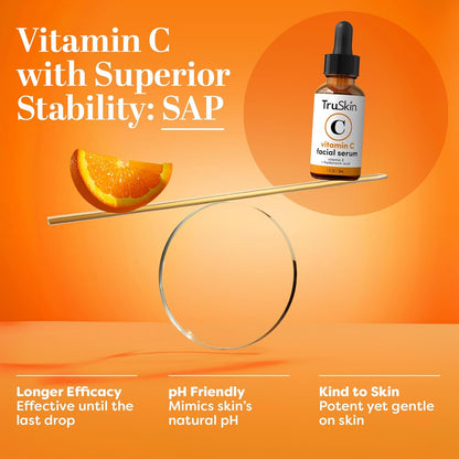 TruSkin Vitamin C Serum – Anti Aging Facial Serum with Vitamin C, Hyaluronic Acid, Vitamin E & More – Brightening Serum for Dark Spots, Even Skin Tone, Eye Area, Fine Lines & Wrinkles, 2 Fl Oz