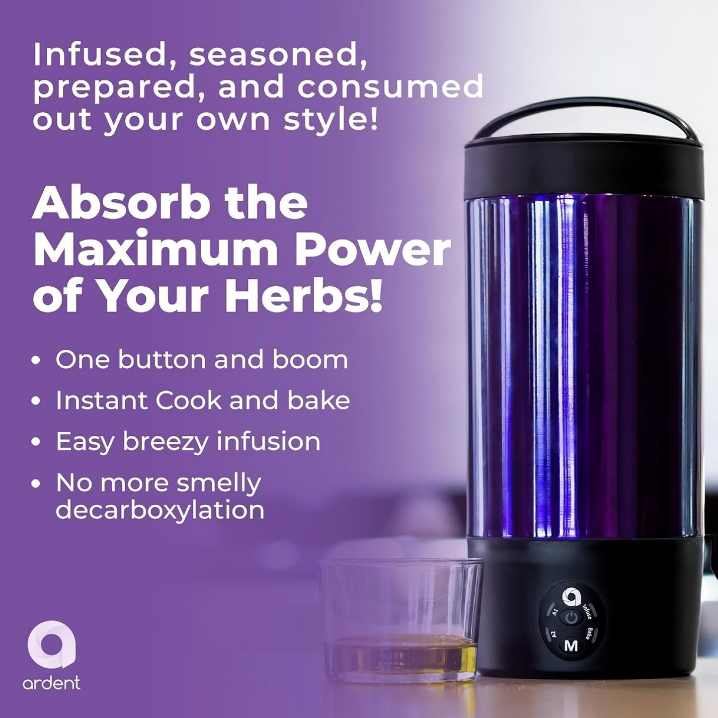 Ardent FX Decarboxylator 110V with Bluetooth Connectivity, 3 in 1 Portable Decarboxylation, Herbal & Oil Infuser Machine - Use for Butter and Herbs - Quick & Effortless Decarboxylation