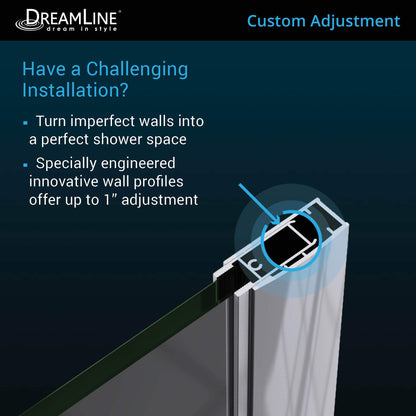 DreamLine Unidoor 57-58 in. W x 72 in. H Frameless Hinged Shower Door with Support Arm in Satin Black, SHDR-20577210-09