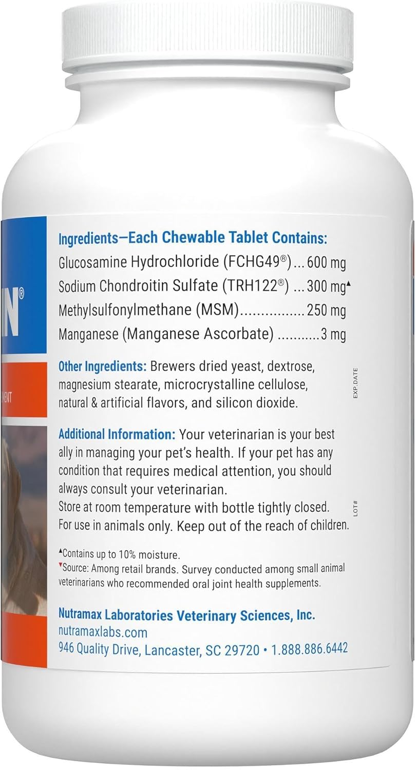 Nutramax Laboratories Cosequin Maximum Strength Joint Health Supplement for Dogs - With Glucosamine, Chondroitin, and MSM, 132 Chewable Tablets