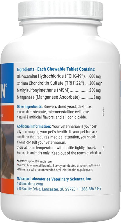 Nutramax Laboratories Cosequin Maximum Strength Joint Health Supplement for Dogs - With Glucosamine, Chondroitin, and MSM, 132 Chewable Tablets