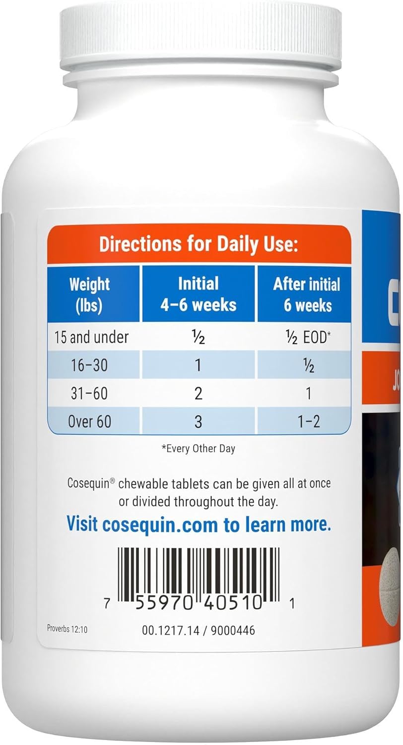 Nutramax Laboratories Cosequin Maximum Strength Joint Health Supplement for Dogs - With Glucosamine, Chondroitin, and MSM, 132 Chewable Tablets