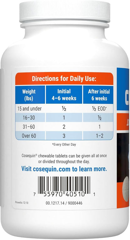 Nutramax Laboratories Cosequin Maximum Strength Joint Health Supplement for Dogs - With Glucosamine, Chondroitin, and MSM, 132 Chewable Tablets