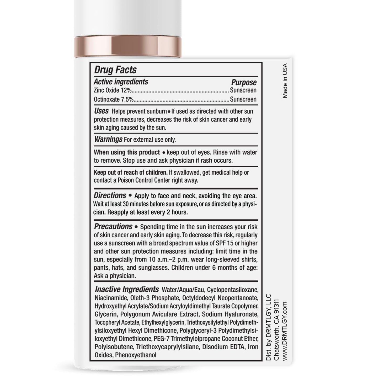 DRMTLGY Anti-Aging Tinted Moisturizer with SPF 46. Universal Tint. All-In-One Light Coverage Sheer Tinted Face Sunscreen with Broad Spectrum Protection Against UVA and UVB Rays. 1.7 oz