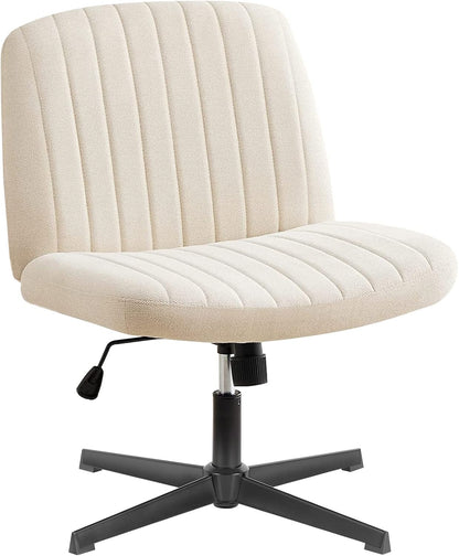 OLIXIS Cross Legged Armless Wide Adjustable Swivel Padded Home Office Desk Chair, Beige