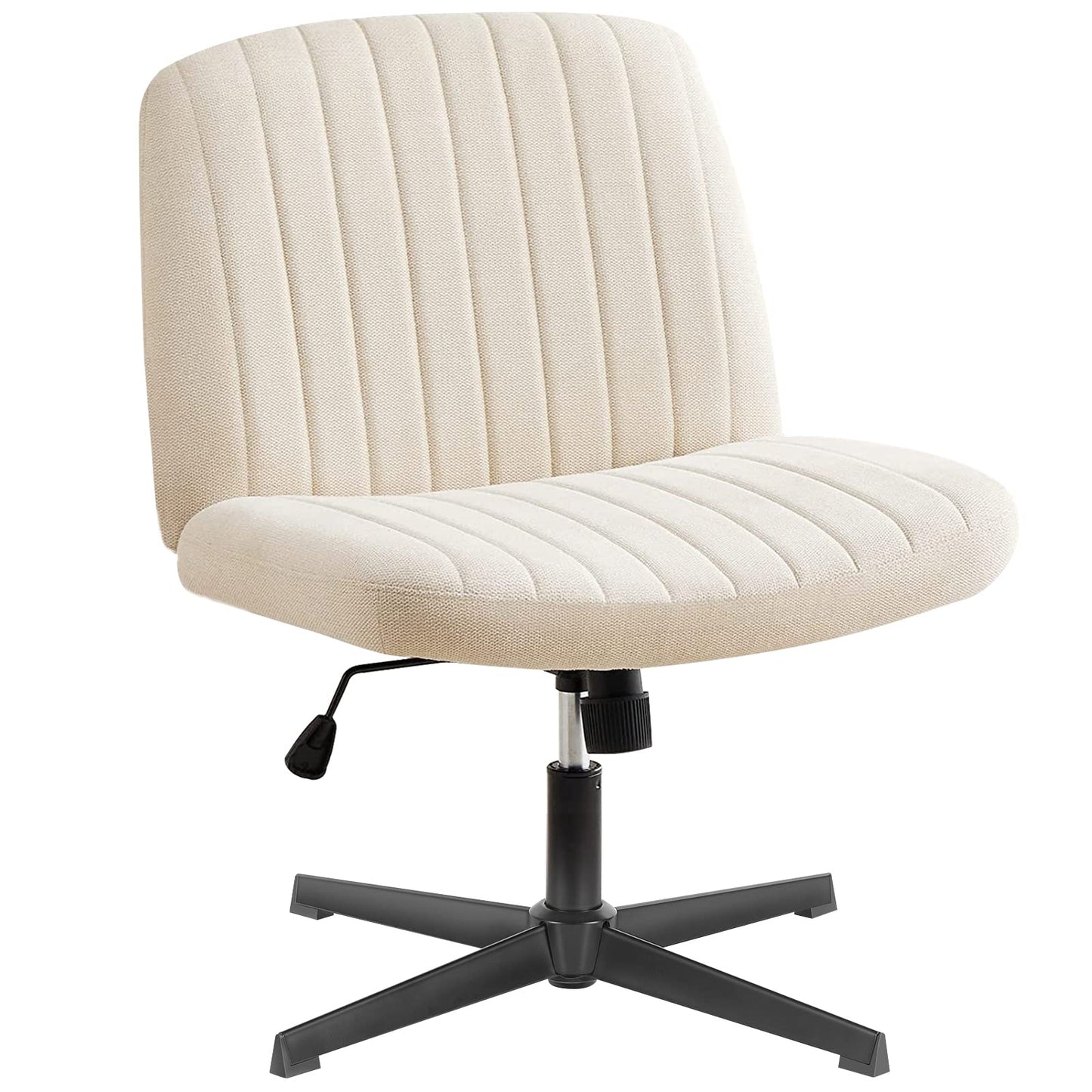 OLIXIS Cross Legged Armless Wide Adjustable Swivel Padded Home Office Desk Chair, Beige