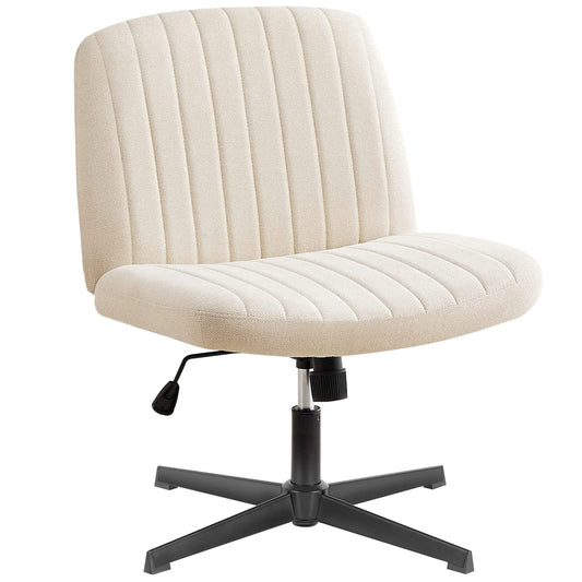 OLIXIS Cross Legged Armless Wide Adjustable Swivel Padded Home Office Desk Chair, Beige