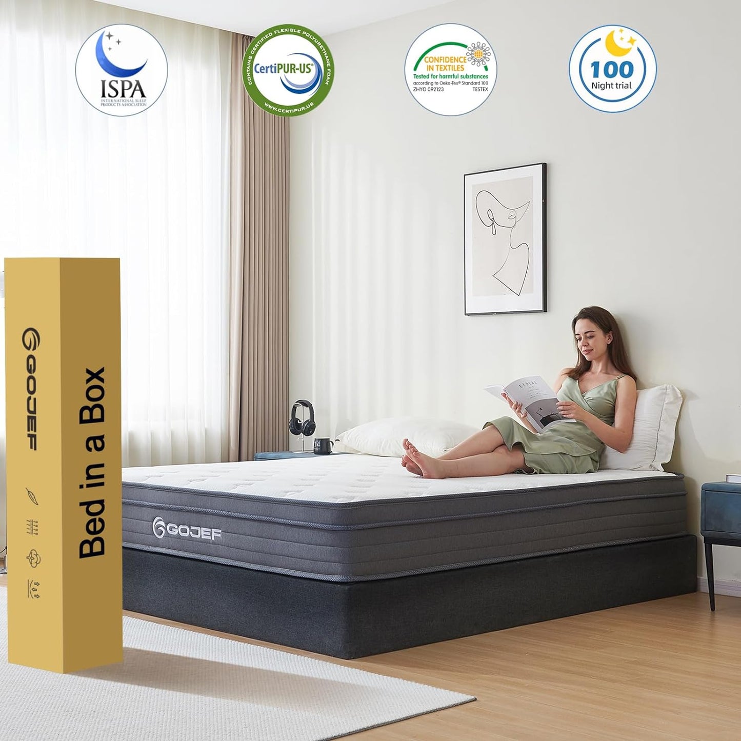 Queen Mattress, 12 Inch Queen Size Mattresses, Hybrid Mattress in a Box with Independent Spring, Soft and Comfortable, Pressure Relief, CertiPUR-US Certified, Medium